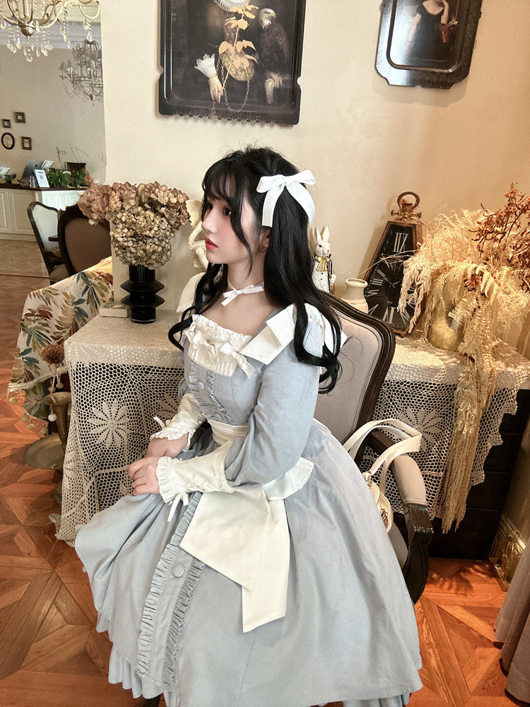 Sweet Wood - Annie's Gift - Elegant Velvet Lolita OP Dress One Size blue OP