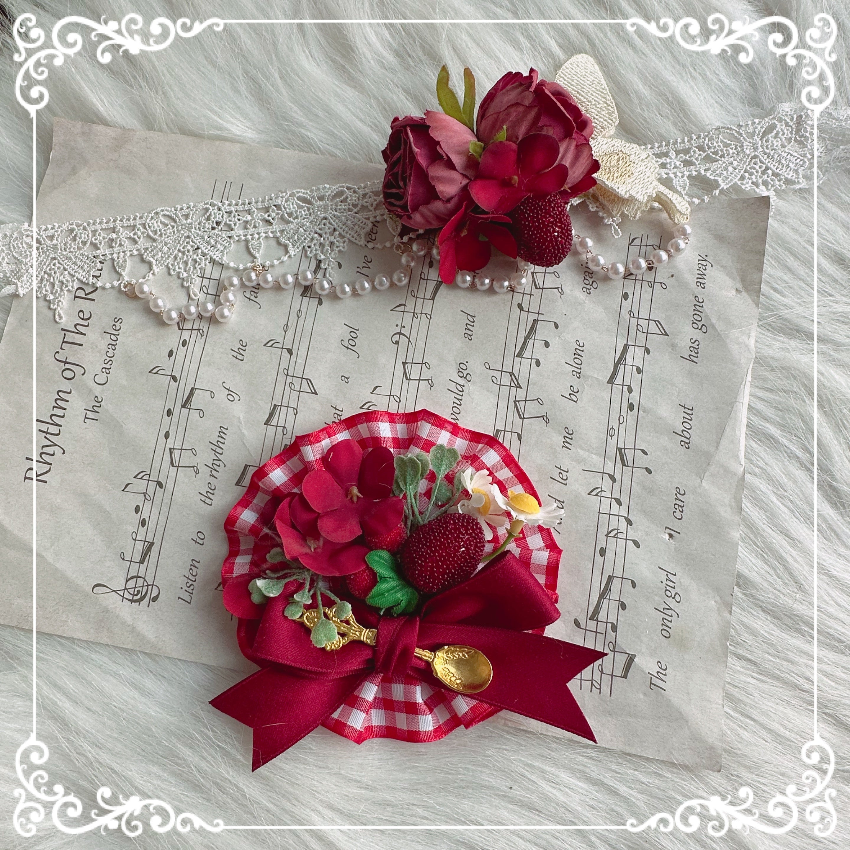 Chestnut Lolita~Country Lolita Hand-made Headdress Accessory red flower clip/brooch (brooch) 12010:138140