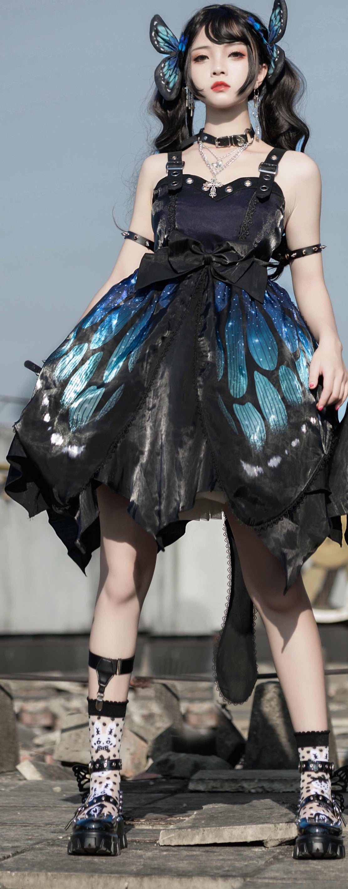 Star Fantasy~Butterfly Effect Normal Waist JSK Punk Dress S blue hight-waist(short) 
