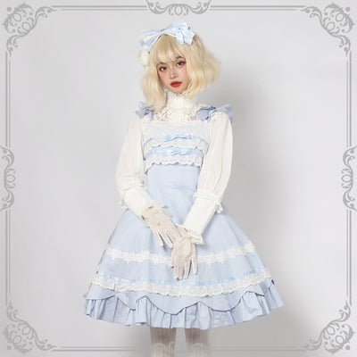Magic Tea Party~Solid Color Lolita Casual Dress Floral Dress JSK S Lace chest grayish blue