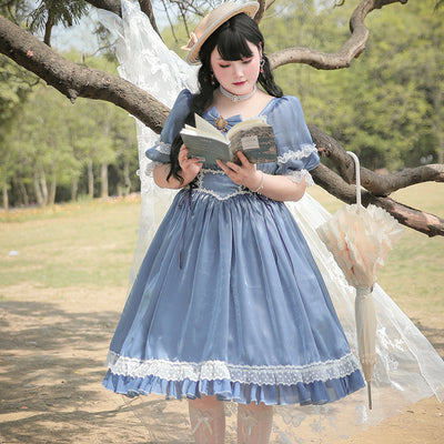 NanShengGe Lolita~Star Glow~Plus Size Lolita OP Dress S-M blue 