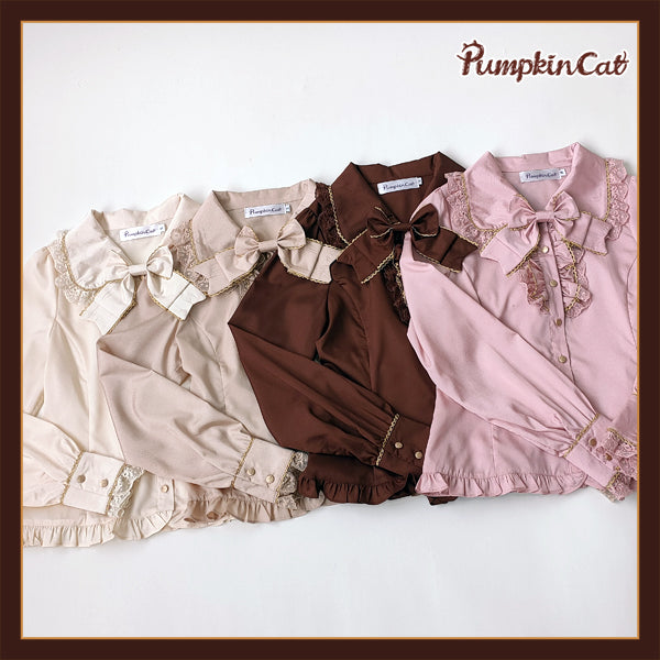 Pumpkin Cat~Gold Trim Long Sleeve Lolita Blouse   