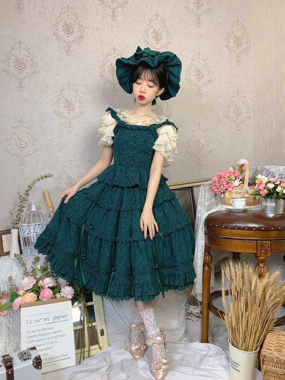 Little Dipper~Gone with the Wind~Lolita Bow Corset Multicolors S dark green 