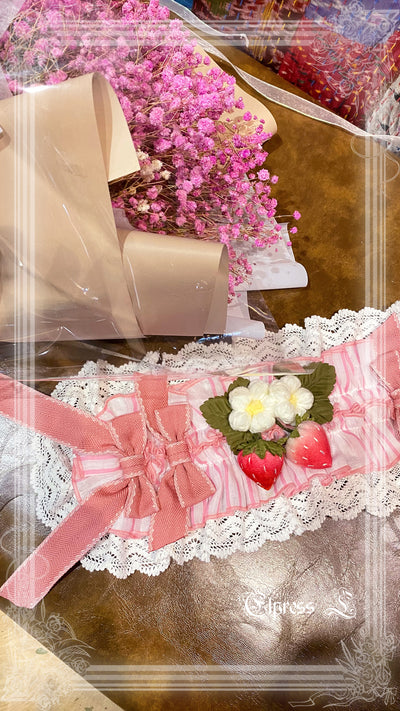Elpress L~Strawberry Rabbit Lolita BNT Cuffs Choker pink hairband 