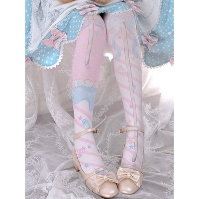 Roji roji~Holy Mace Fairy Kei Lolita Tights free size pink 