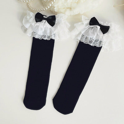 (BuyForMe) Mixiu~Child and Adults Princess Lolita Bow Socks free size (1-13 years old) black 