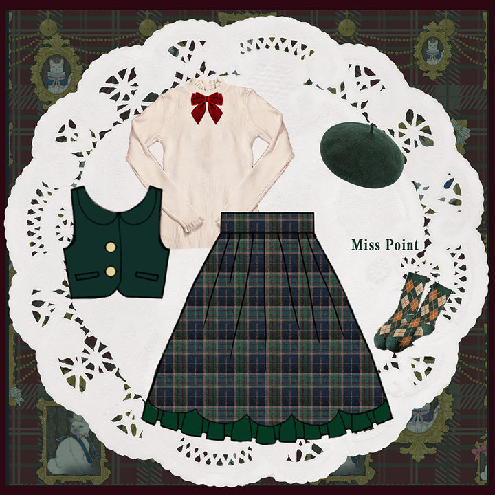 Miss Point~Christmas Preppy Style Velvet Lolita SK Vest Set   