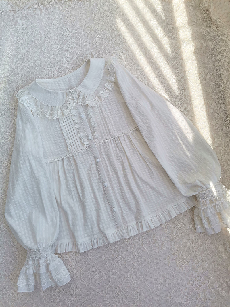 Yilia~Long Sleeve Lovely Lolita Cotton Blouse   