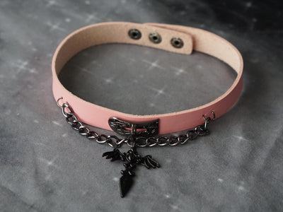 Strange Sugar~Gothic Lolita Cross Leather Choker No.19 pink cross  