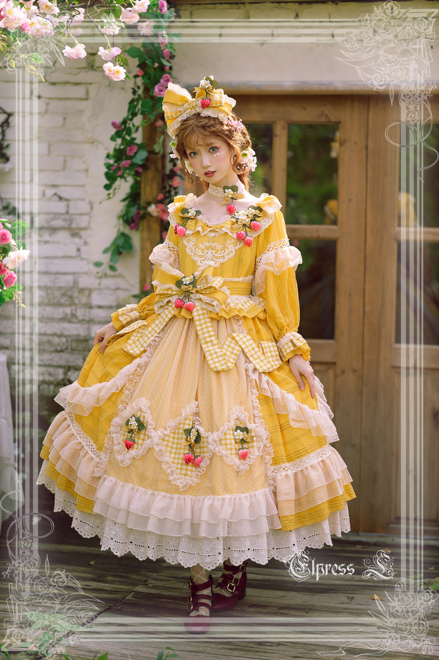 Elpress L - Peach Fragrance - Country Lolita Multicolors Strawberry Lolita OP Dress