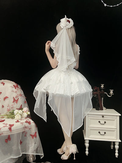 Alice Girl~Gothic Lolita SK Set~Blood Rose Skirt and Corset S white color set 1 (top +skirt+choker+apron yarn veil) 
