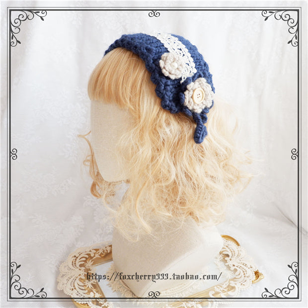 Fox Cherry~Vintage Pastoral Handmade Knitting Flower Hairband   