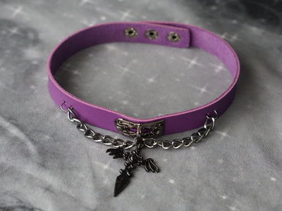 Strange Sugar~Gothic Lolita Cross Leather Choker No.20 purple wing cross  