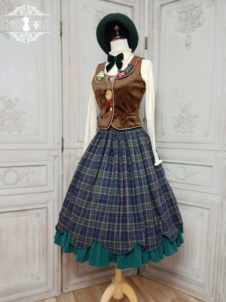 Miss Point~Christmas Preppy Style Velvet Lolita SK Vest Set   