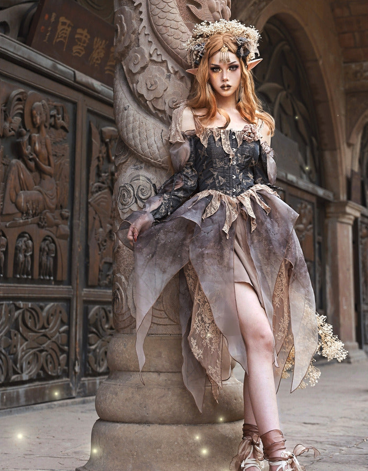 Blood Supply~Dead Leaves~Retro Leaves Fishbone Gothic Corset   