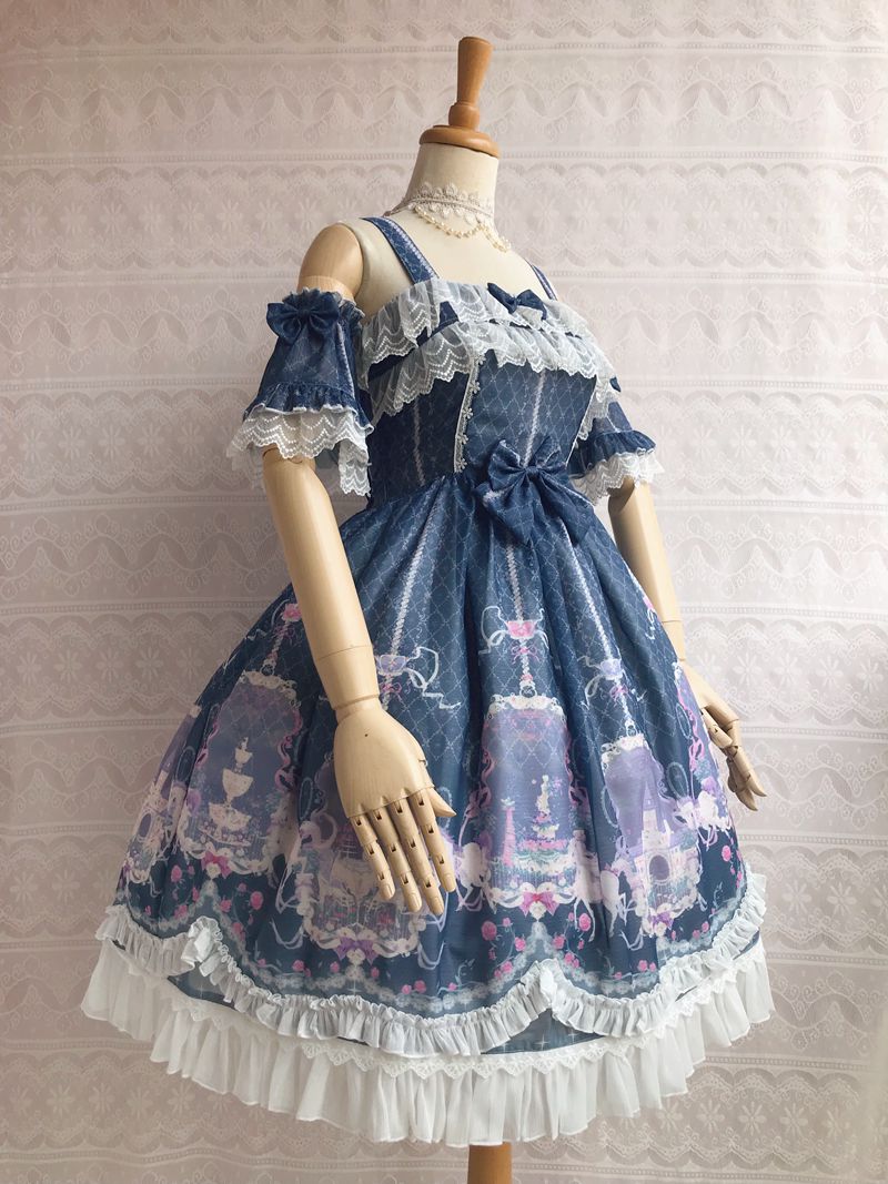 Yilia~Unicorn's Secret Garden Summer Lolita JSK Dress XS navy blue 