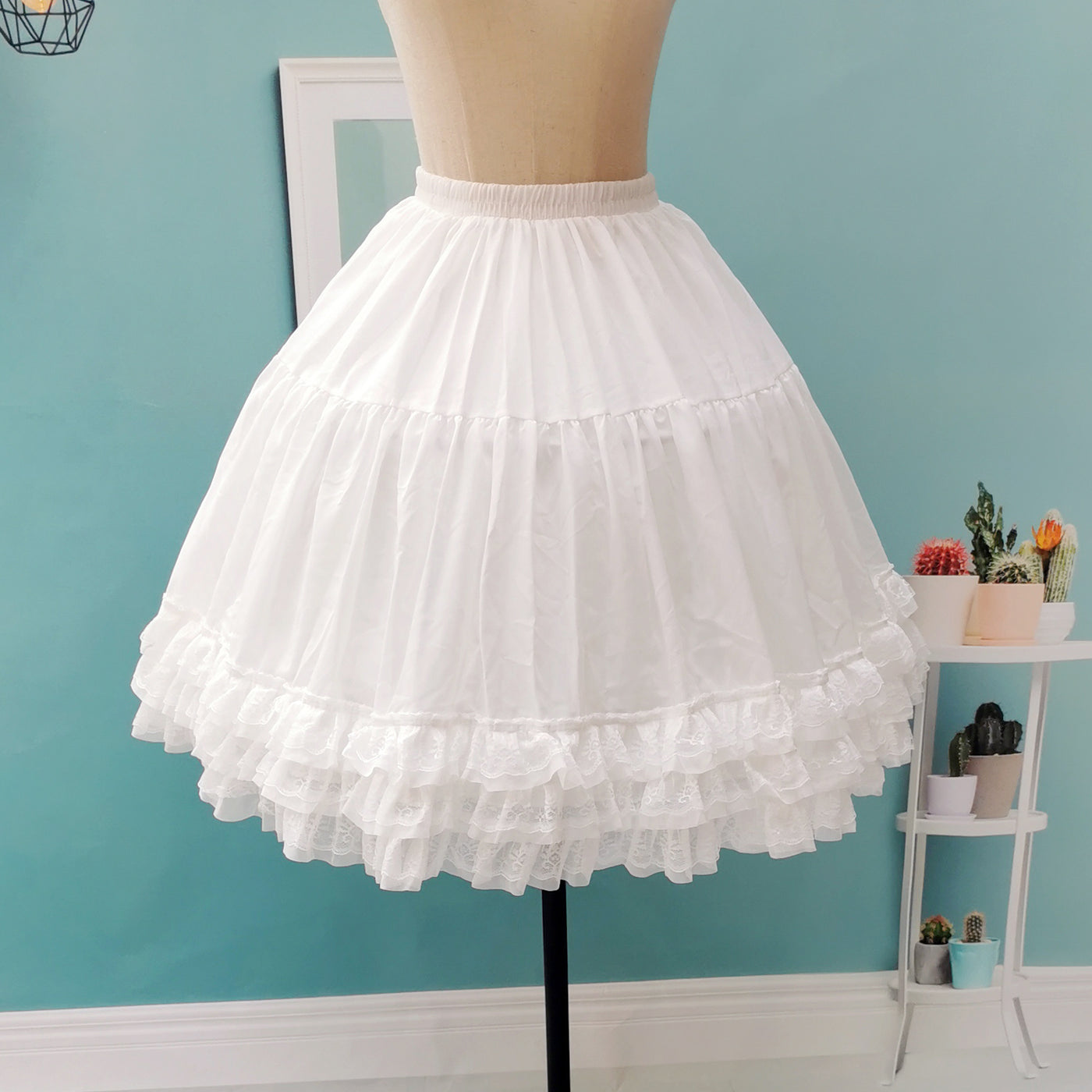 Rainbow Puff~Lolita White Petticoat Fish-bon Adjustable white  