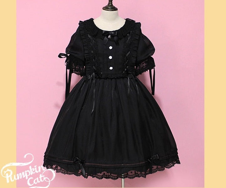 Pumpkin Cat~Kawaii Lolita OP Dress XS full black 