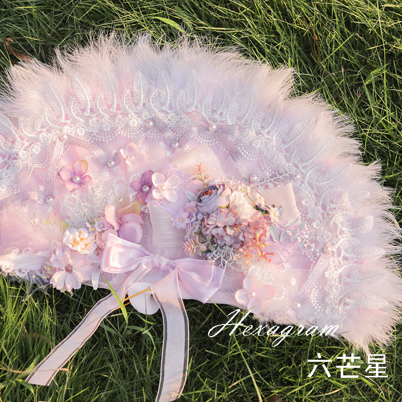 Hexagram~Handmade Wedding Lolita Tea Party Fan single-side  