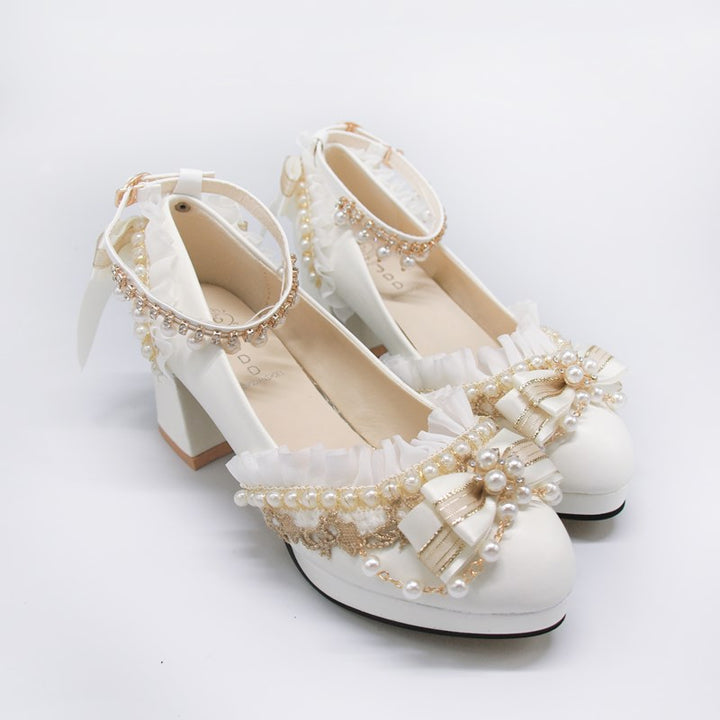 One Night~Handmade White Wedding Lolita Heel Shoes