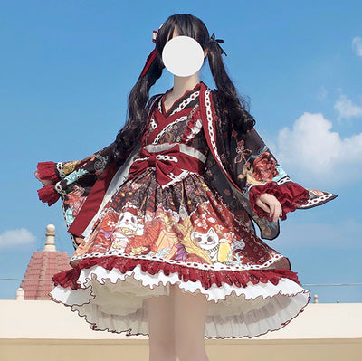 Alice Girl~Lucky Cat~Wa Lolita  Cat Printed Jumper Skirt   