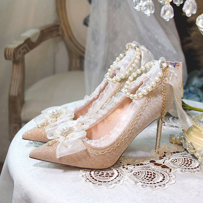 One Night~Wedding Lolita High Heels Shoes 34 light yellow (thin heel 9.5cm) 