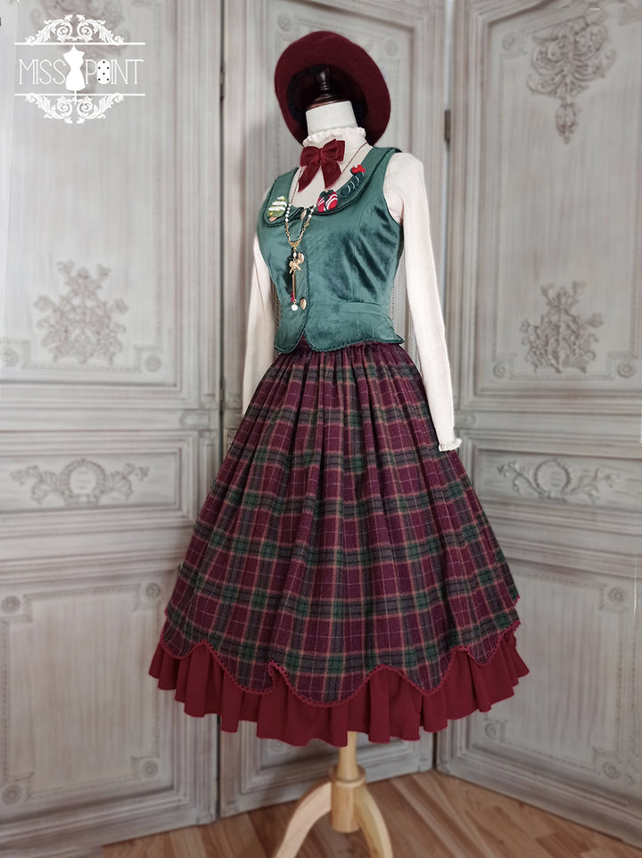 Miss Point~Christmas Preppy Style Velvet Lolita SK Vest Set   