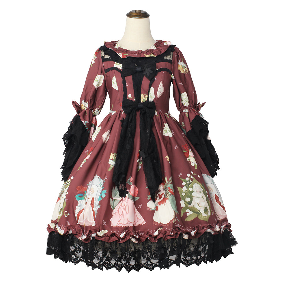 Magic Tea Party~Little IDA's Flowers~Medieval European OP Dress L brick-red color 