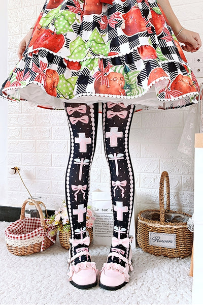 Roji roji~Sweet Bow Lolita Thigh stockings free size black 