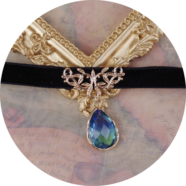 Rose of Sharon - London Afternoon Tea - Elegant Lolita Daily Choker Gradient blue water drop pendant