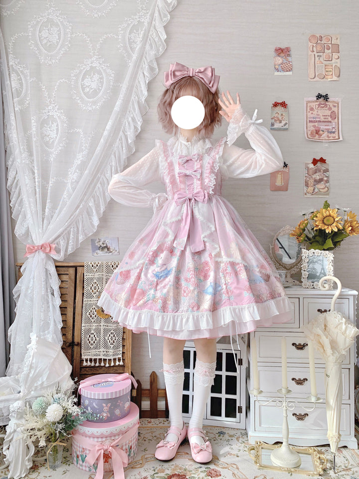 (Buyforme)Sugar Girl~Lolita Wreath Bunny Printed Summer JSK   