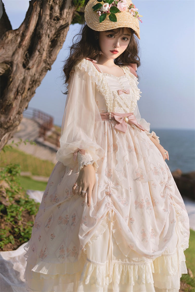 Letters from Unknown Star~Time Stationery~Elegant Lolita Long Sleeve OP Dress   