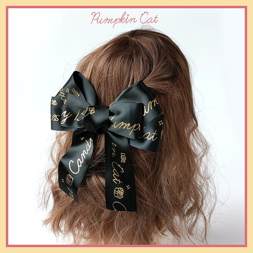 Pumpkin Cat~Candy Boxes~Kawaii Lolita Accessories black bow clip  