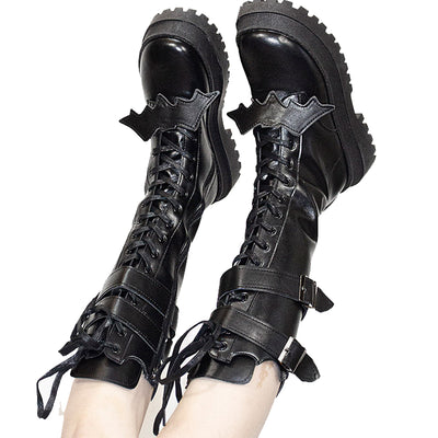 CastleToo~Black Knight~Bat Gothic Lolita Zipper Martinean Boots   