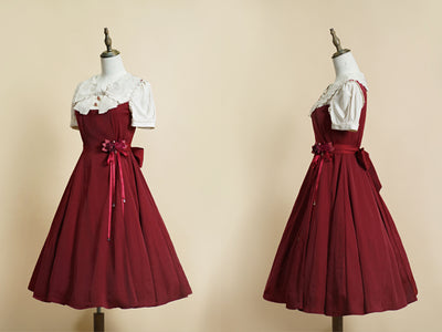 ZeeYe~Night Rose~ Classic Lolita OP Dress S short wine red short sleeve