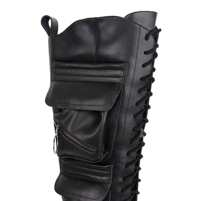 Angelic imprint~Black Gothic Lolita Pocket Leather High Boots   