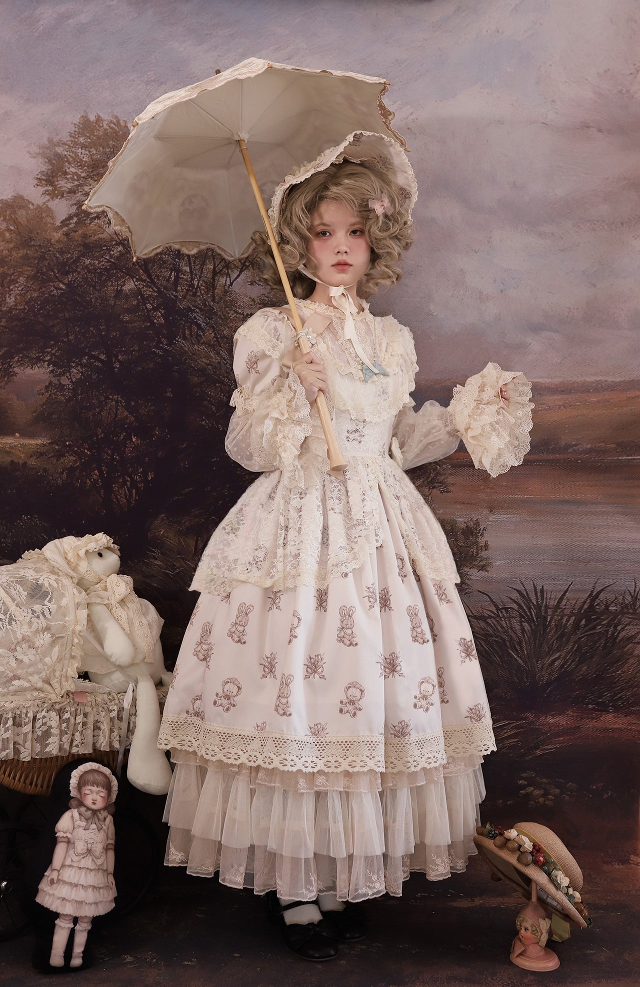 (Buyforme)Dolls Party~Sweet Lolita Bear Embroidery OP Dress S Lolita OP without embroidery 