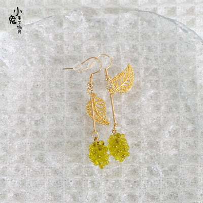 Xiaogui~Grapery Lolita Earring Necklace Lolita Accessory No.12 green grape with leaf earrings  