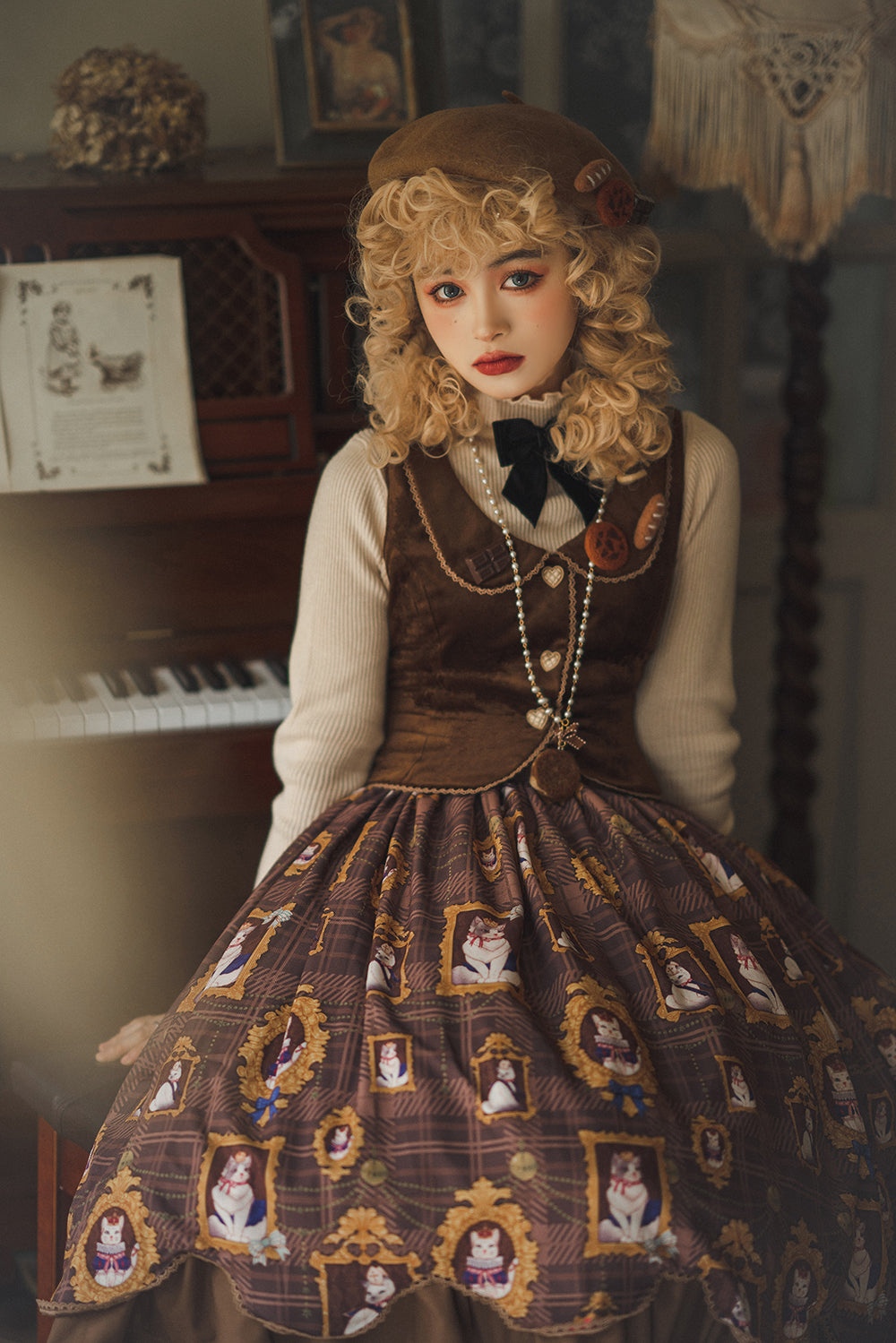 Miss Point~Christmas Preppy Style Velvet Lolita SK Vest Set   