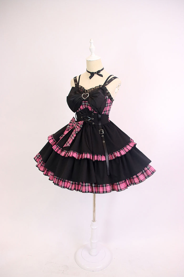 Alice Girl~Black Lolita Dress~Little Spicy Plaid JSK Dress   