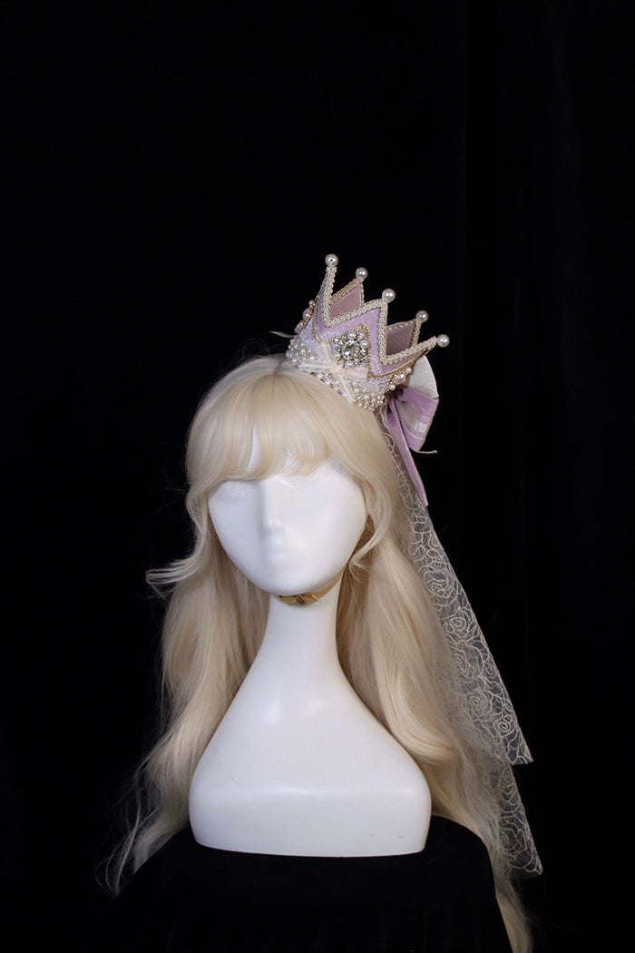 Alice Girl~Girl Anniversary~Multicolor Lolita Crown With Veil purple small crown headwear  