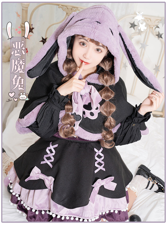 (Buy for me) With PUJI~Demon Rabbit~Sweet Purple Lolita Hood and JSK Set   