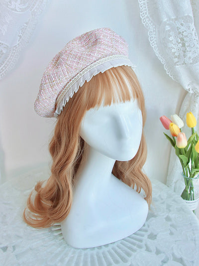 Alice Girl~Lady's Holiday~Elegant Lolita Beret Chanel's Style Hat free size pink 