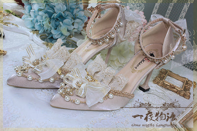 One Night~Pointy Toe Wedding Bride Lolita Heels 34 light yellow 