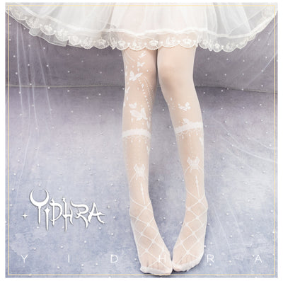 Yidhra~Wedding Night Butterfly~Kawaii Lolita Summer Stockings free size night butterfly-white-normal version-tights 
