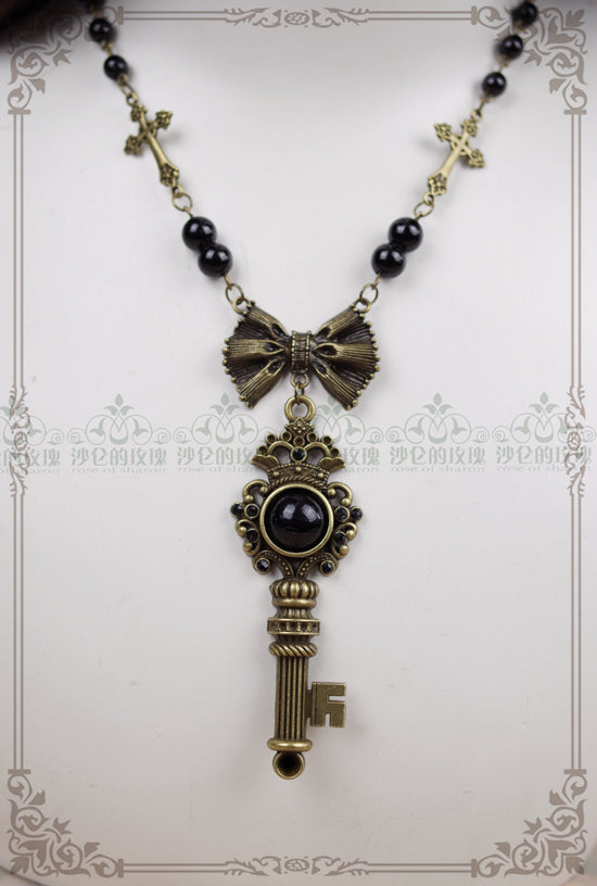 Rose of Sharon - Gothic Lolita Retro Pearl Necklace black