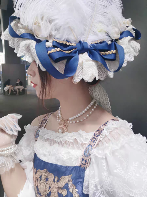 Rose of Sharon~Pearl Chain Lace Bow Lolita Kawaii Necklace