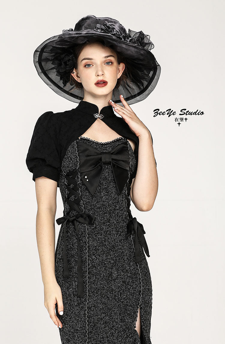 ZeeYe~Camellia~Qi Lolita Hot Gir Short Sleeves Bolero S black (without heart-shape hollow out) 