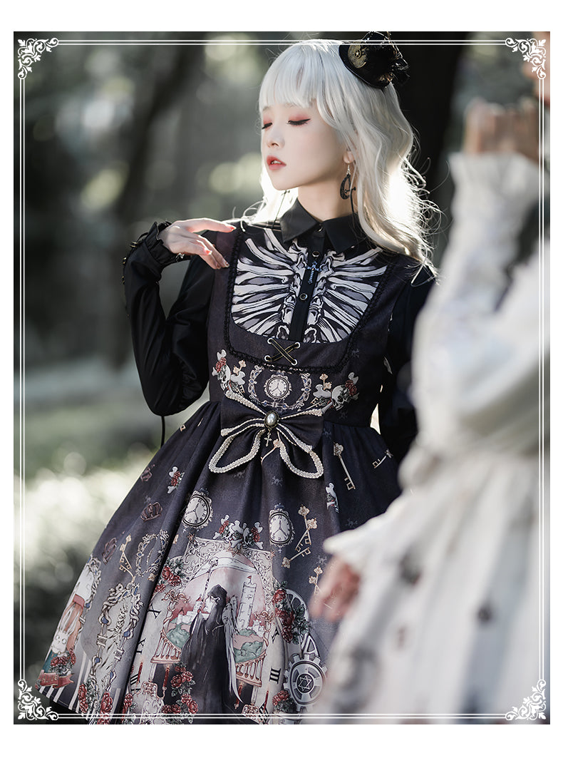 YingLuoFu~Black Fairytale~Gothic Twins Lolita JSK   