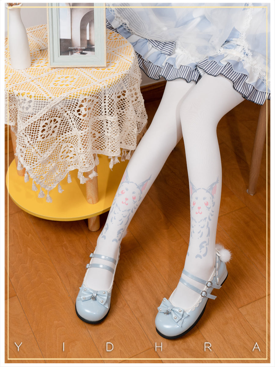 Yidhra~Velvet Cat Double Printed Lolita Pantyhose   